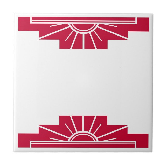 Azulejo De Cerâmica Padrão Art Deco em Ruby Profundo (Frente)