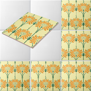 Azulejo De Cerâmica Padrão Art Nouveau de Flores de Crisântemo
