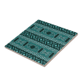 Azulejo De Cerâmica Padrão Asteca Tribal do Sudoeste Turquesa