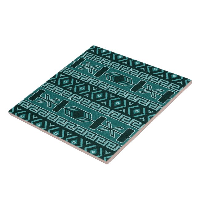 Azulejo De Cerâmica Padrão Asteca Tribal do Sudoeste Turquesa (Lateral)
