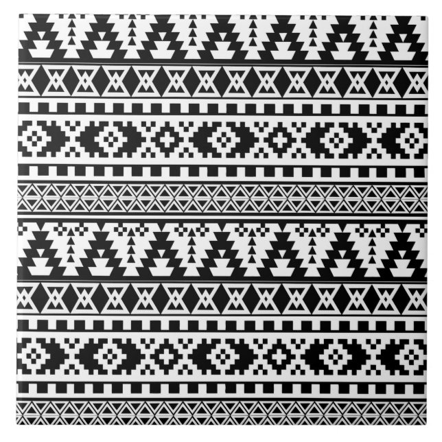 Azulejo De Cerâmica padrão aztec branco preto (Frente)