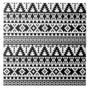 Azulejo De Cerâmica padrão aztec preto branco