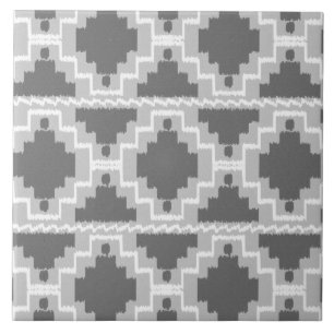 Azulejo De Cerâmica Padrão Azteca Ikat - Cinza escuro e claro