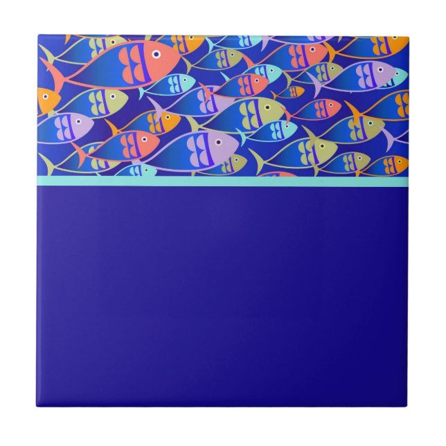 Azulejo De Cerâmica padrão azul abstrato (Frente)