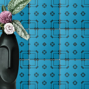 Azulejo De Cerâmica Padrão Azul e Indigo no Estilo Mosaico Ornamental