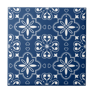 Azulejo De Cerâmica Padrão Azul Marinho Branco Mediterrâneo Moderno