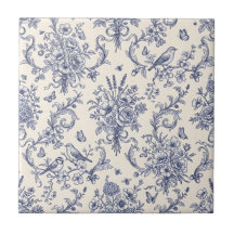 Padrão Azul Toile de Jouy Francês Country Vintage 