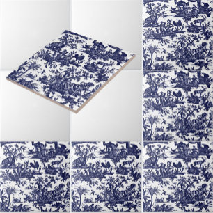 Azulejo De Cerâmica Padrão azul Toile de Jouy Quatro Partes do Mundo