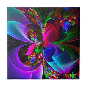 Azulejo De Cerâmica Padrão Azul Vermelho Abstrato Floral Moderno #12