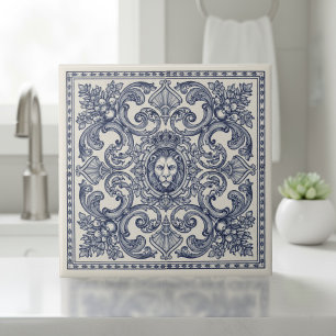 Azulejo De Cerâmica Padrão Barroco Ornate Pat#1 Azul Marfim ID1194