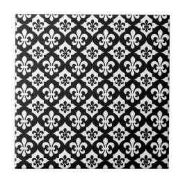 Azulejo De Cerâmica Padrão Black White Fleur De Lis