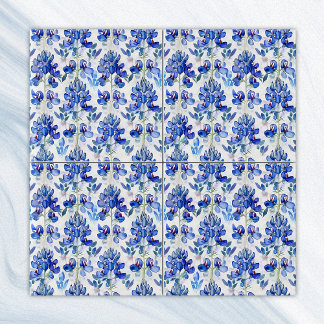 Azulejo De Cerâmica Padrão Bluebonnet do Texas, Repetição Floral Azul