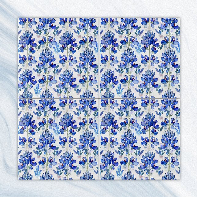 Azulejo De Cerâmica Padrão Bluebonnet do Texas, Repetição Floral Azul (Criador carregado)