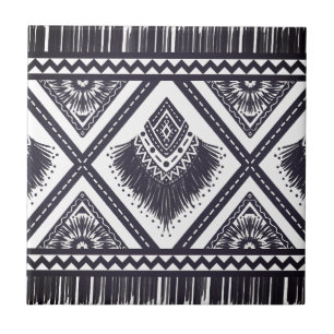 Azulejo De Cerâmica Padrão Boho Branco Azul-Marinho