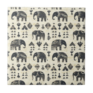 Azulejo De Cerâmica Padrão Boho Elefante Tribal (1)