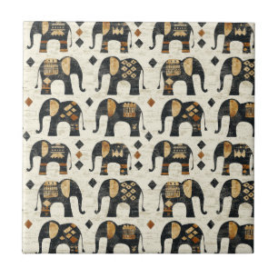 Azulejo De Cerâmica Padrão Boho Elefante Tribal (2)