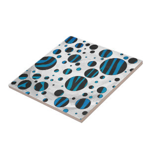 Azulejo De Cerâmica Padrão bolinhas Zebra Preto e Azul