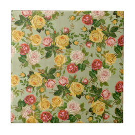 Azulejo De Cerâmica Padrão Bonito de Rosa Floral de Vintage Country