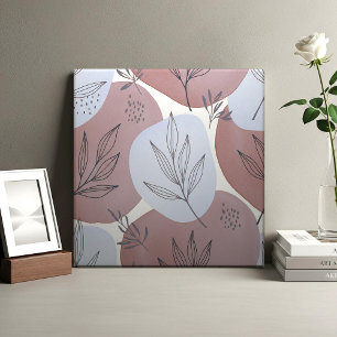 Azulejo De Cerâmica Padrão Botânico Abstrato em Rosa Poeirento e Verde