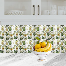 Azulejo De Cerâmica Padrão Botânico Avocado Por Aquarela