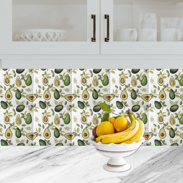 Azulejo De Cerâmica Padrão Botânico Avocado Por Aquarela (Watercolor Avocado Botanical Pattern Ceramic Tile)
