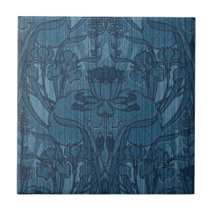 Azulejo De Cerâmica Padrão Botânico Chic Azul Art Nouveau Íris