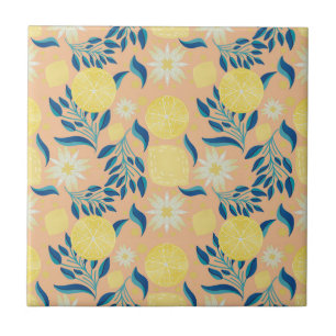 Azulejo De Cerâmica Padrão Botânico Colorido de Pastel de Limão