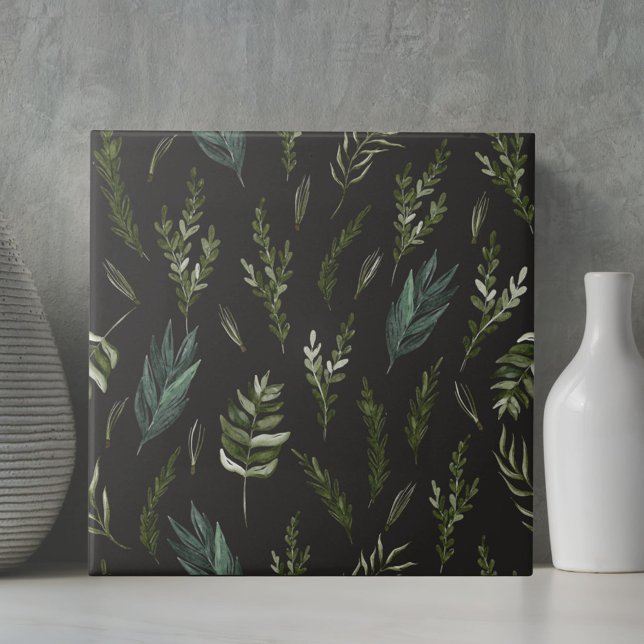 Azulejo De Cerâmica Padrão Botânico das Folhas Verdes (Close up)