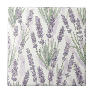Azulejo De Cerâmica Padrão Botânico de Aquarela com Ramalhetes de Lava