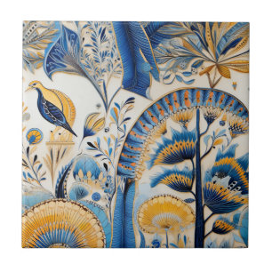 Azulejo De Cerâmica Padrão Botânico de Aves Exóticas Chinoiserie (4)