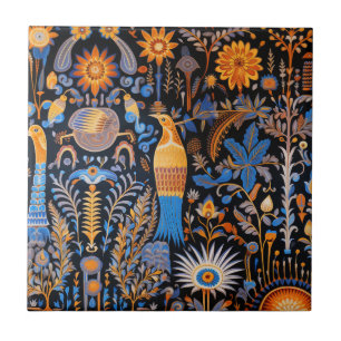 Azulejo De Cerâmica Padrão Botânico de Aves Exóticas Chinoiserie (6)