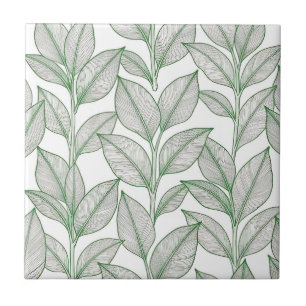 Azulejo De Cerâmica Padrão Botânico de Folha de Louro Verde