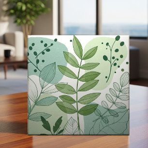 Azulejo De Cerâmica Padrão Botânico de Folhas em Verde Sage Moderno