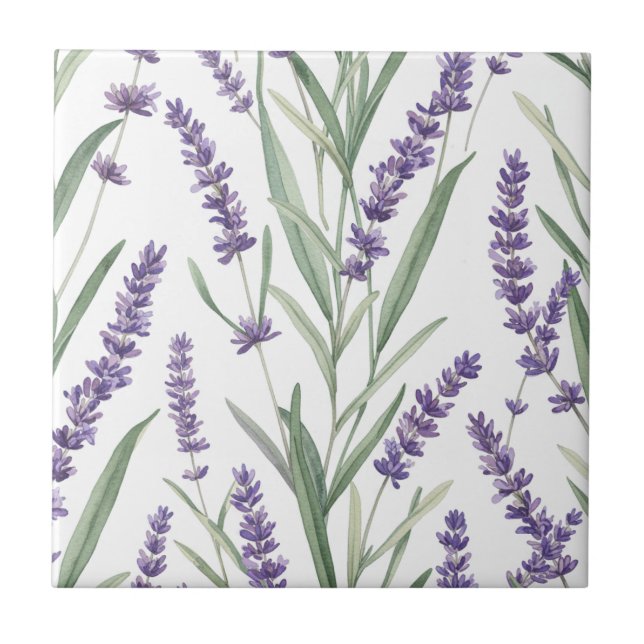 Azulejo De Cerâmica Padrão Botânico de Lavanda (Frente)