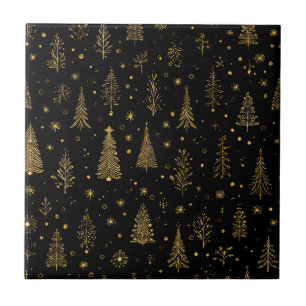 Azulejo De Cerâmica Padrão Botânico de Natal de Outono Dourado (2)