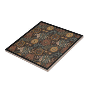 Azulejo De Cerâmica Padrão Botânico de Terracota Salvia Boho Escuro