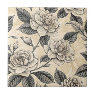 Azulejo De Cerâmica Padrão Botânico Floral Azul Vintage (9)