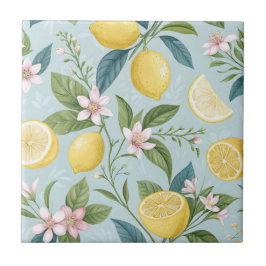 Azulejo De Cerâmica Padrão Botânico Floral de Limão Fresco