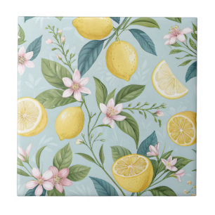 Azulejo De Cerâmica Padrão Botânico Floral de Limão Fresco