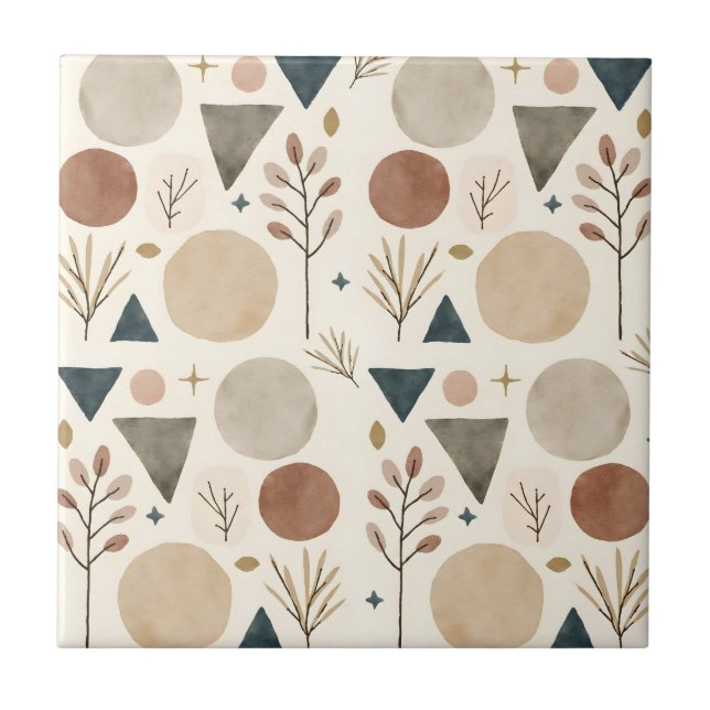 Azulejo De Cerâmica Padrão Botânico Geométrico Boho Design 385 (Frente)
