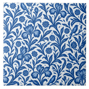 Azulejo De Cerâmica Padrão Botânico Íris Azul Vintage