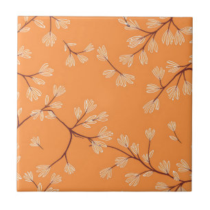 Azulejo De Cerâmica Padrão Botânico Laranja Ramos Desenhados à Mão Bra