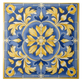 Azulejo De Cerâmica Padrão Botânico mediterrânico - Azul e Amarelo