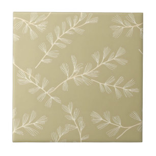 Azulejo De Cerâmica Padrão Botânico Verde Salvia Folha Desenhada à Mão