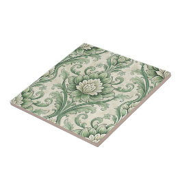 Azulejo De Cerâmica Padrão botânico verde vintage