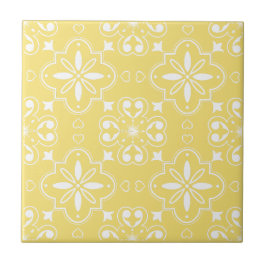 Azulejo De Cerâmica Padrão Branco Amarelo do Mediterrâneo Moderno