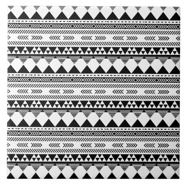 Azulejo De Cerâmica padrão branco preto-branco-datilho-aztec (Frente)