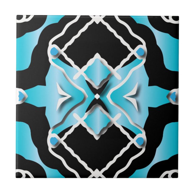Azulejo De Cerâmica Padrão Branco Preto - Turquesa Contemporânea Triba (Frente)