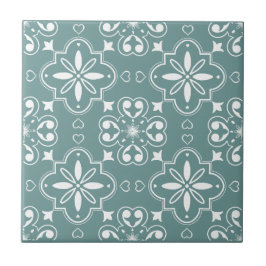 Azulejo De Cerâmica Padrão Branco Verde-Teal Moderno do Mediterrâneo