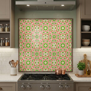 Azulejo De Cerâmica Padrão Branco Verde-Vermelho do Mosaico marroquin